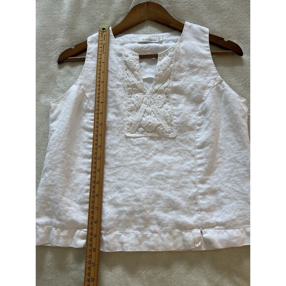 Cut Loose Womens Shirt Small Linen Embroidered Boxy Crochet Split Neck - Picture 5 of 9